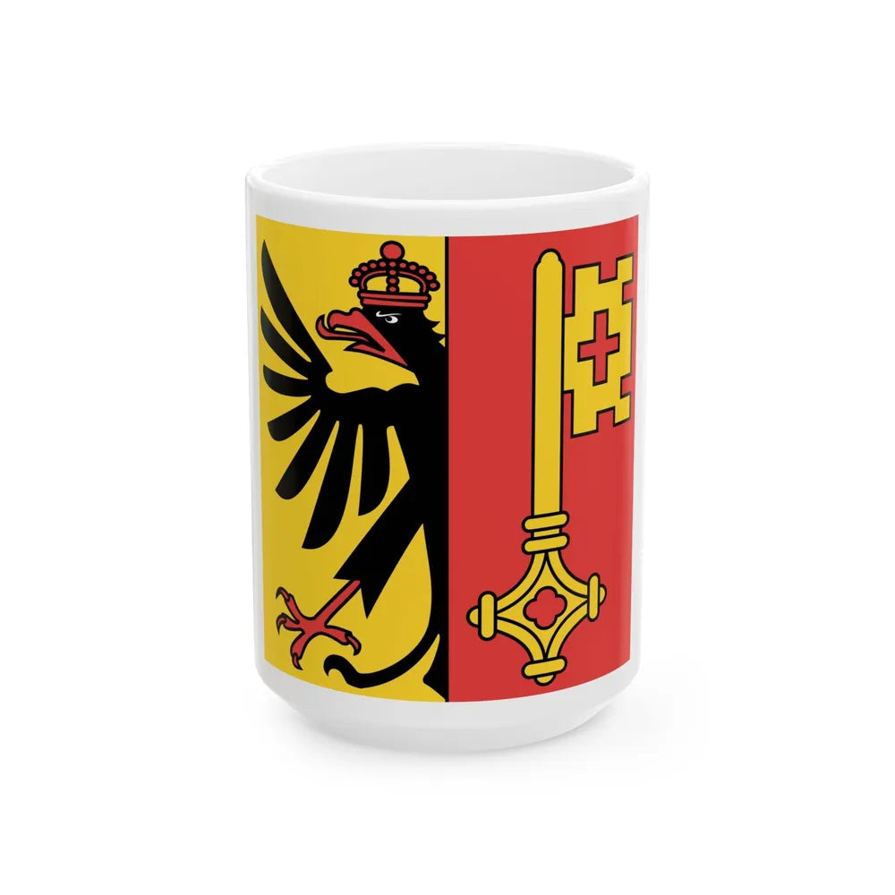 Flag of Canton of Geneva Switzerland - White Coffee Mug-15oz-Go Mug Yourself