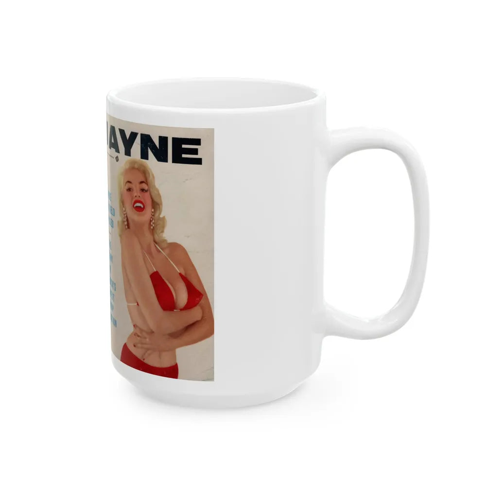 Jayne Mansfield #277 - JAYNE Pocket Magazine unfolded front & back cover with over 50 photos of her! (Vintage Female Icon) White Coffee Mug-Go Mug Yourself