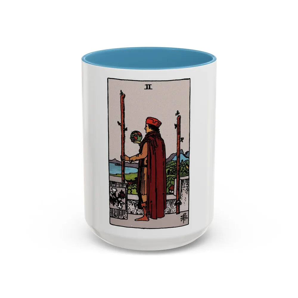 The 2 of Wands (Tarot Card) Accent Coffee Mug-15oz-Light Blue-Go Mug Yourself