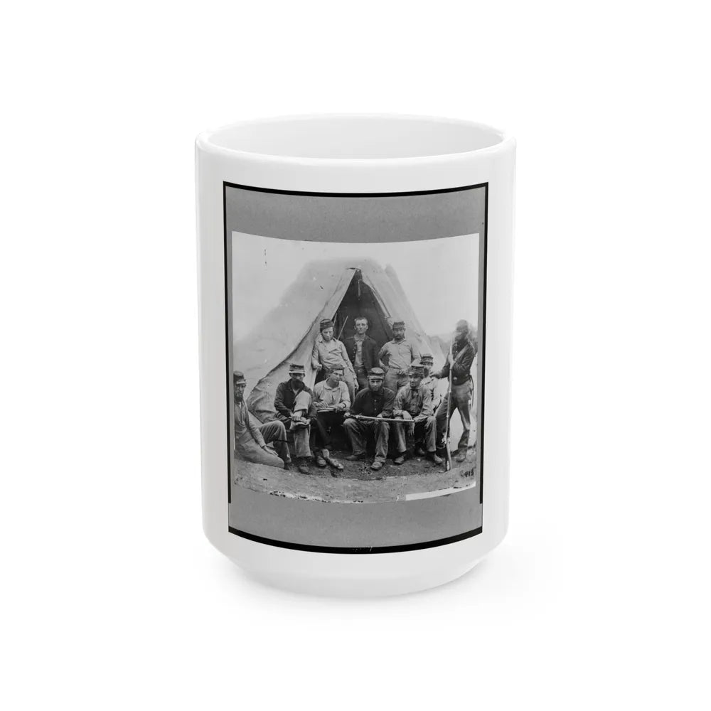 Group Of Soldiers Of Co. G., 71st New York Volunteers, Posed In Front Of Tent (U.S. Civil War) White Coffee Mug-15oz-Go Mug Yourself