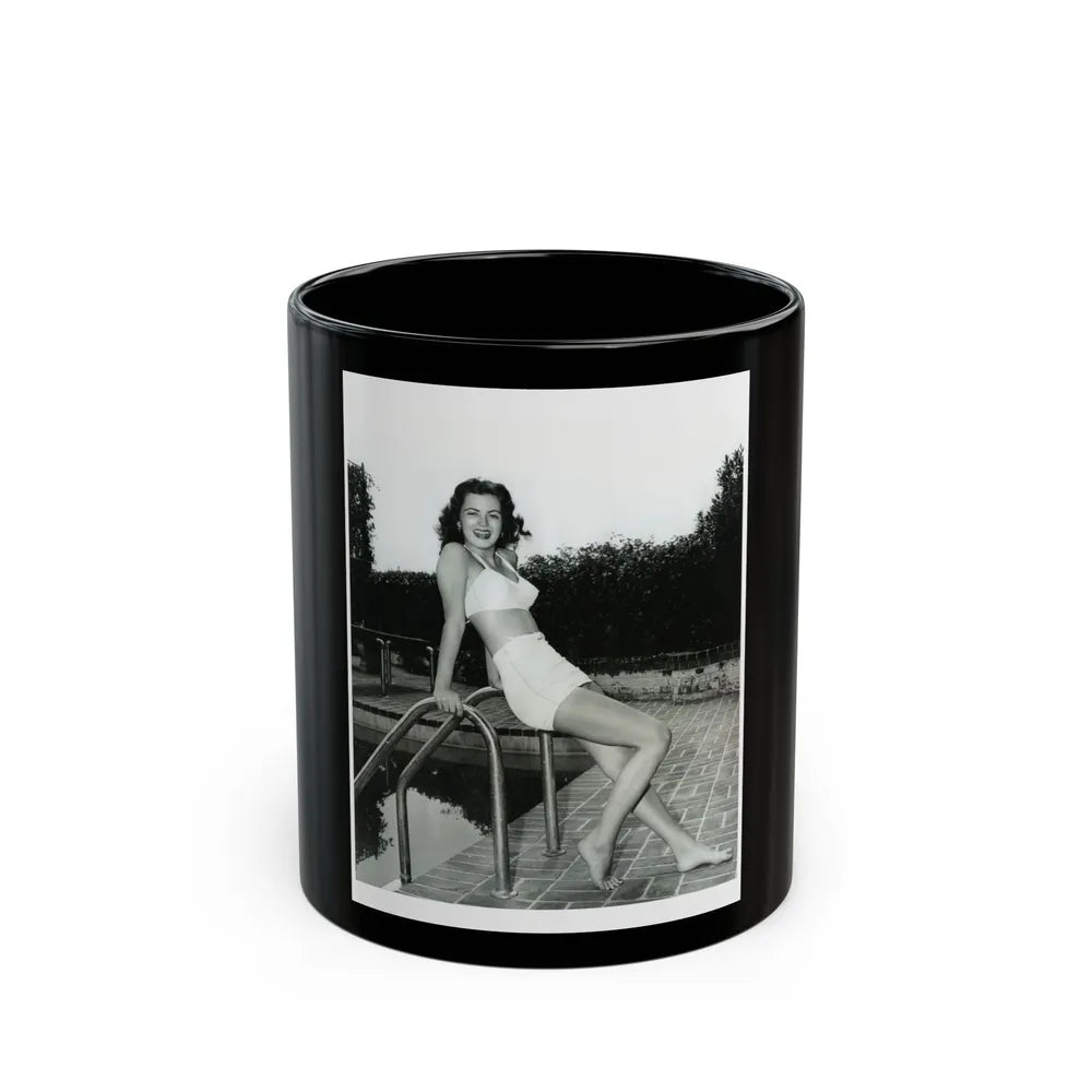 Faith Domergue #238 - Remade B&W 8x10 Full Full Body 2-Piece Swimsuit Cheesecake Photo HQ Re-Print (Vintage Female Icon) Black Coffee Mug-11oz-Go Mug Yourself