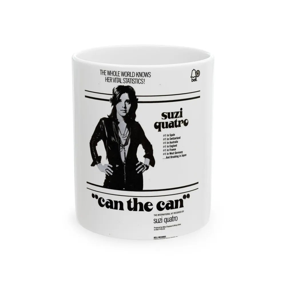 Suzi Quatro 1973 (Music Poster) White Coffee Mug-11oz-Go Mug Yourself