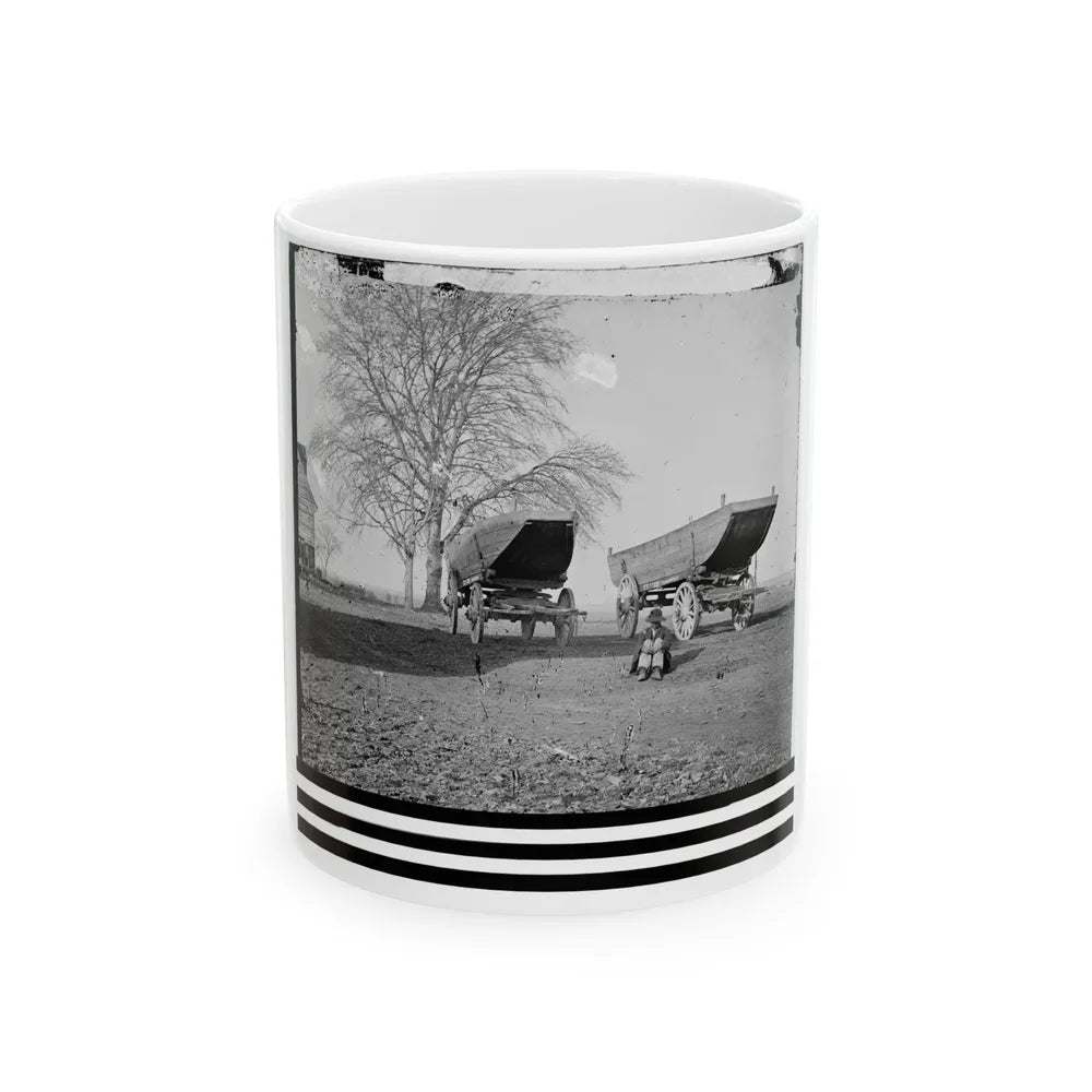 Dutch Gap, Virginia (Vicinity). Pontoon Boats On Wheeled Carriages At Deserted Farm House Near Dutch Gap Canal (U.S. Civil War) White Coffee Mug-11oz-Go Mug Yourself