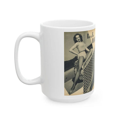 Julie Newmar #169 - Pages 16-17 Pages 2 & 3 of 5 with, Julie+ 3 Large B&W Photos from COVER GIRLS MODELS Mag. Nov. '53 (Vintage Female Icon) White Coffee Mug-Go Mug Yourself