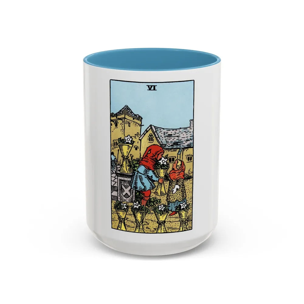 The 6 of Cups (Tarot Card) Accent Coffee Mug-15oz-Light Blue-Go Mug Yourself