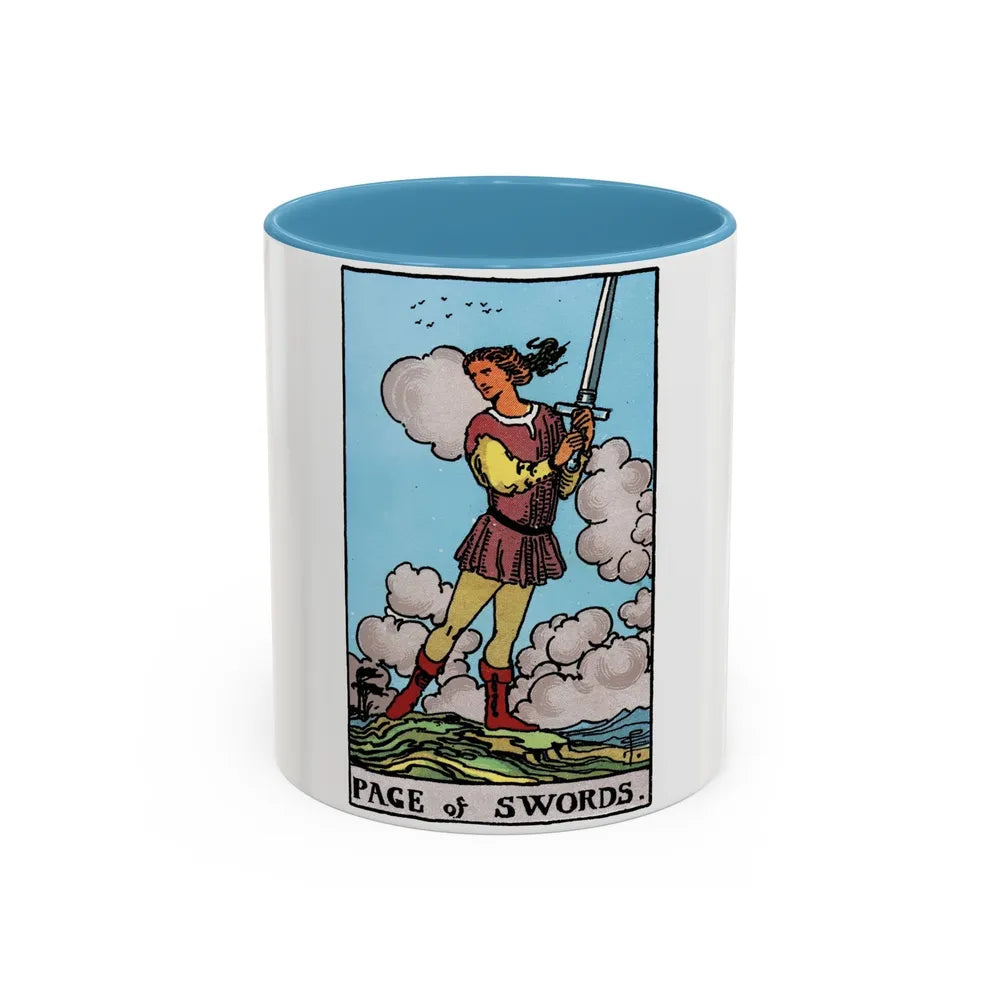 The Page of Swords (Tarot Card) Accent Coffee Mug-11oz-Light Blue-Go Mug Yourself