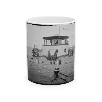 Charleston Harbor, S.C. Deck And Officers Of U.S.S. Monitor Catskill; Lt. Comdr. Edward Barrett Seated On The Turret (U.S. Civil War) White Coffee Mug-11oz-Go Mug Yourself