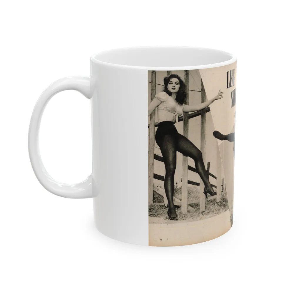 Julie Newmar #481 - Pages 38-39 Pages 3 & 4 of 4 with, Julie+3 B&W Photos & Short Paragraph from COVER GIRLS MODELS Mag. June '54 (Vintage Female Icon) White Coffee Mug-Go Mug Yourself