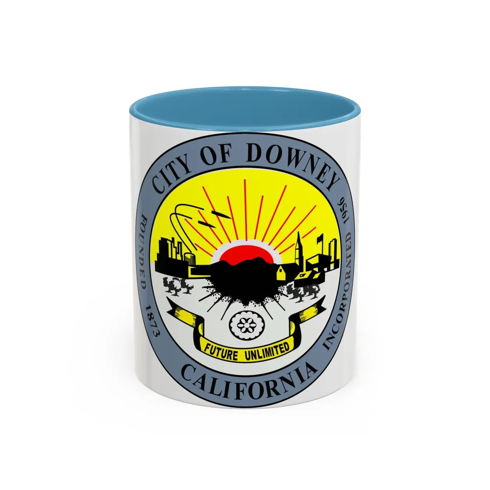 Seal of Downey California - Accent Coffee Mug-11oz-Light Blue-Go Mug Yourself