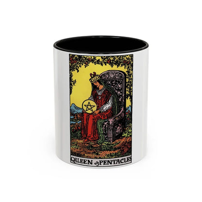 The Queen of Pentacles (Tarot Card) Accent Coffee Mug-11oz-Black-Go Mug Yourself