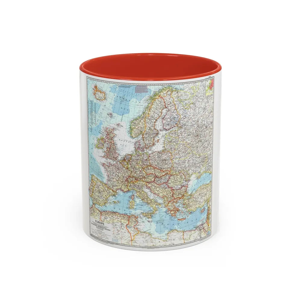 Europe (1957) (Map) Accent Coffee Mug-11oz-Red-Go Mug Yourself