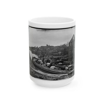 Richmond, Va. Barges With African Americans On The Canal; Ruined Buildings Beyond (U.S. Civil War) White Coffee Mug-15oz-Go Mug Yourself