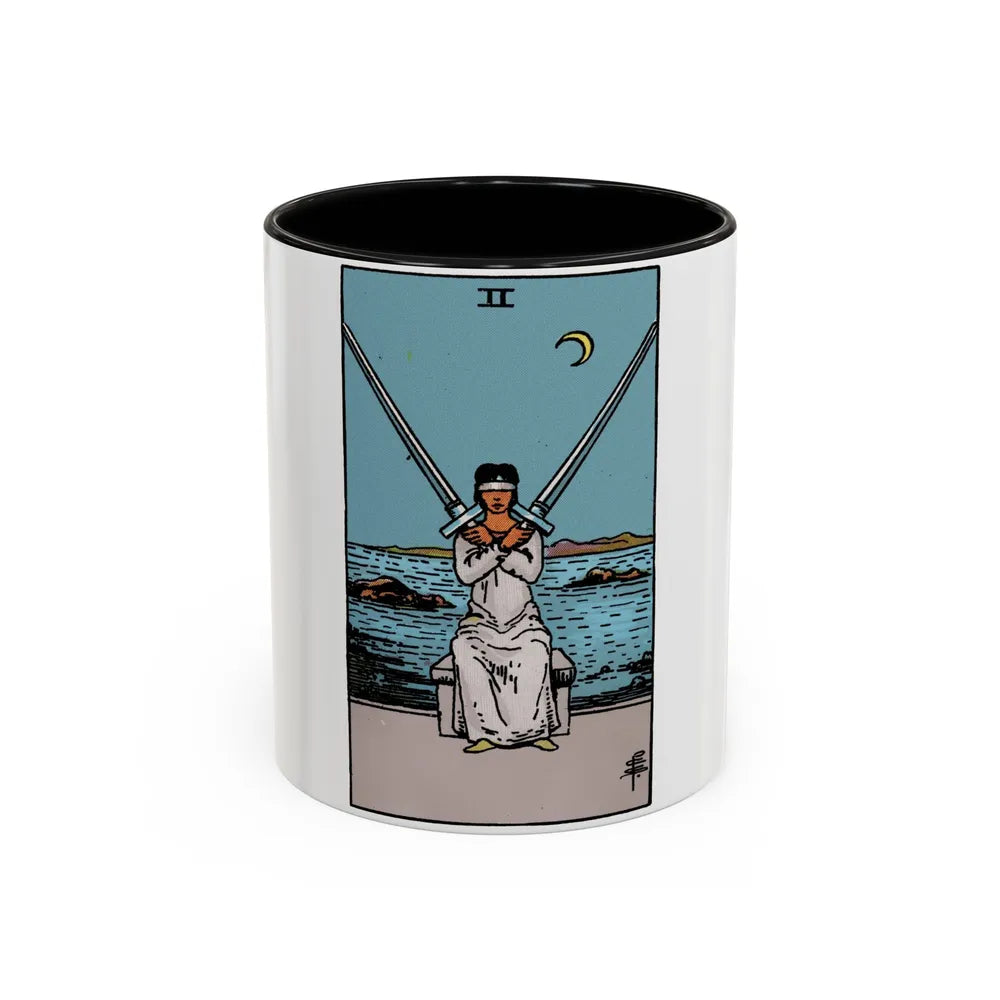 The 2 of Swords (Tarot Card) Accent Coffee Mug-11oz-Black-Go Mug Yourself