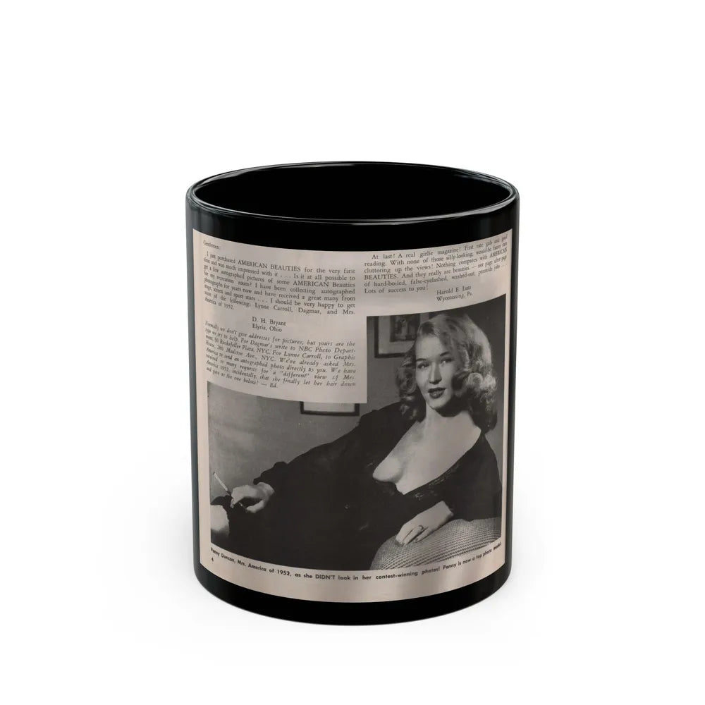 Penny Duncan #09 - [Page 4] American Beauties '53 - 1 Page with, Penny+1 B&W Photo & Article (Vintage Female Icon) Black Coffee Mug-11oz-Go Mug Yourself