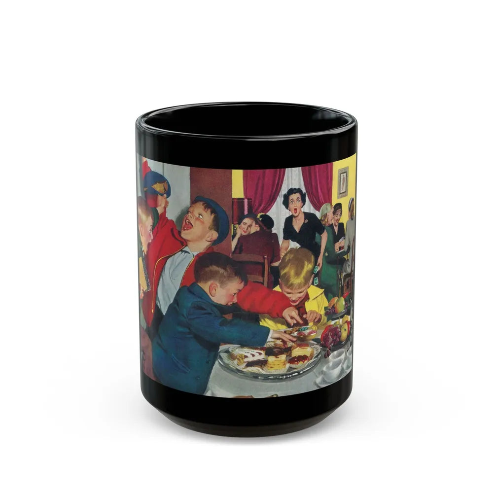 Bridge Party Disaster in Making, The Saturday Evening Post cover, Dec. 20, 1952 - Black Coffee Mug-15oz-Go Mug Yourself