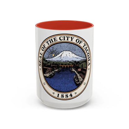 Seal of Tacoma WA - Accent Coffee Mug-15oz-Red-Go Mug Yourself