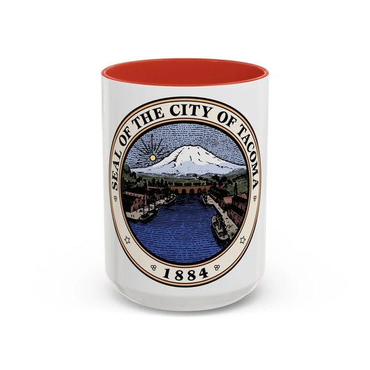 Seal of Tacoma WA - Accent Coffee Mug-15oz-Red-Go Mug Yourself