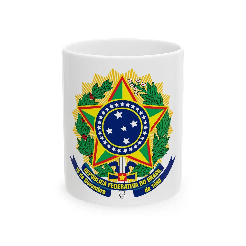 Coat of arms of Brazil (dark blue) - White Coffee Mug-11oz-Go Mug Yourself