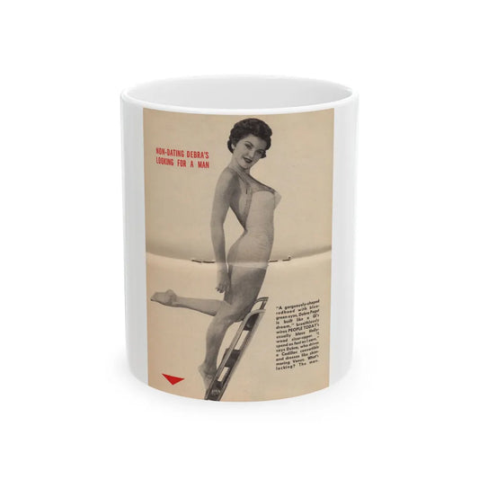 Debra Paget #676 - [Pages 30-34] Pages 3 & 4 of 5 Pages featuring, Debra 1 B&W Centerfold Photo & Caption from People Today Pocket Mag. 1-26-55 (Vintage Female Icon) White Coffee Mug-11oz-Go Mug Yourself