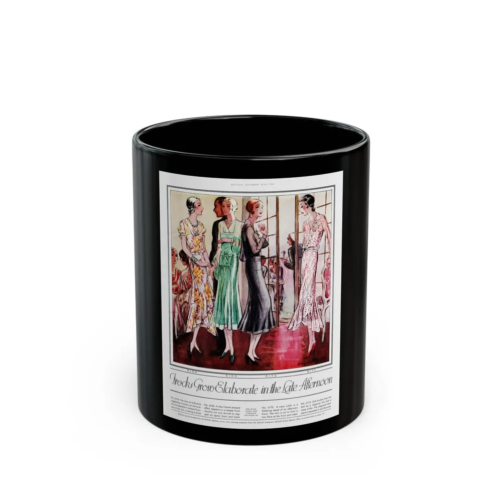 Frocks Grow Elaborate in the Late Afternoon, McCall's, July 1930 - Black Coffee Mug-11oz-Go Mug Yourself