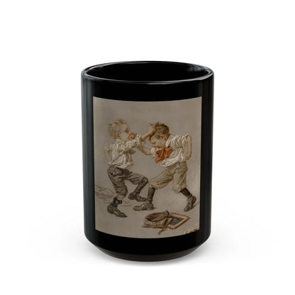 Fight Between Two Boys, Saturday Evening Post cover study, 1911 - Black Coffee Mug-15oz-Go Mug Yourself