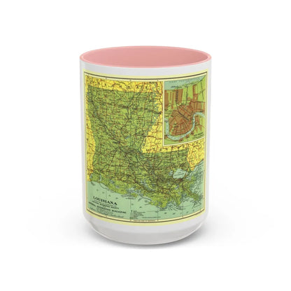 USA - Louisiana (1930) (Map) Accent Coffee Mug-15oz-Pink-Go Mug Yourself