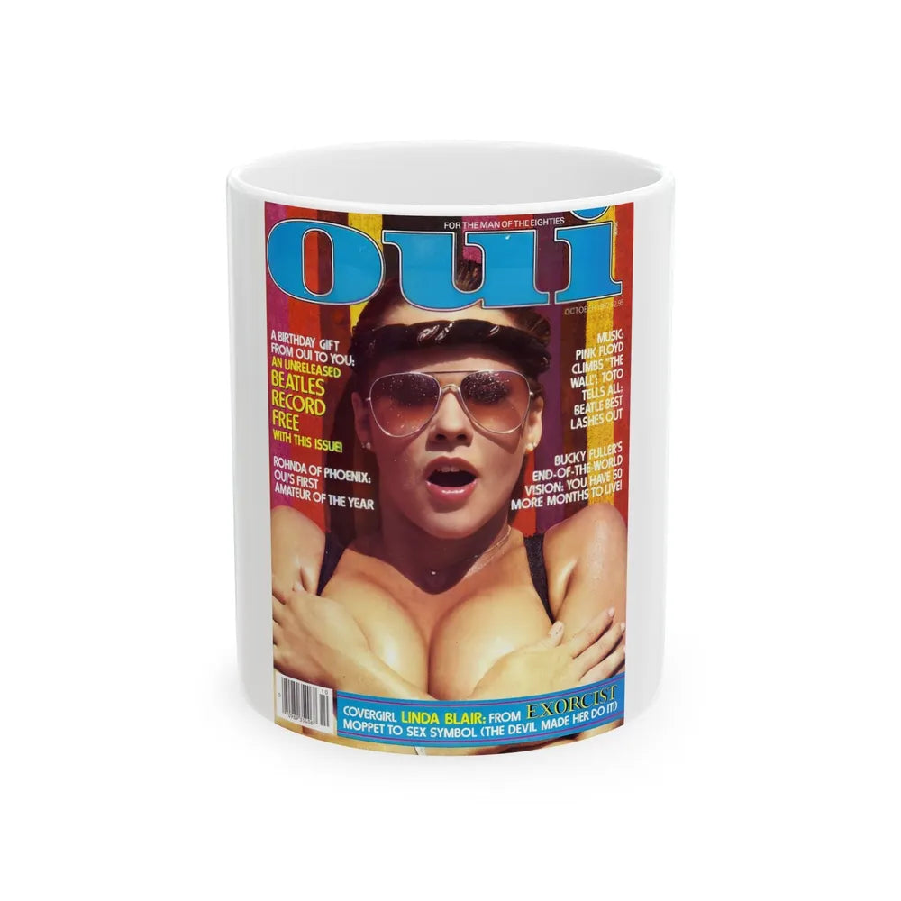 Linda Blair #312 - Linda on cover of OUI Mag. October '82, (Vintage Female Icon) White Coffee Mug-11oz-Go Mug Yourself