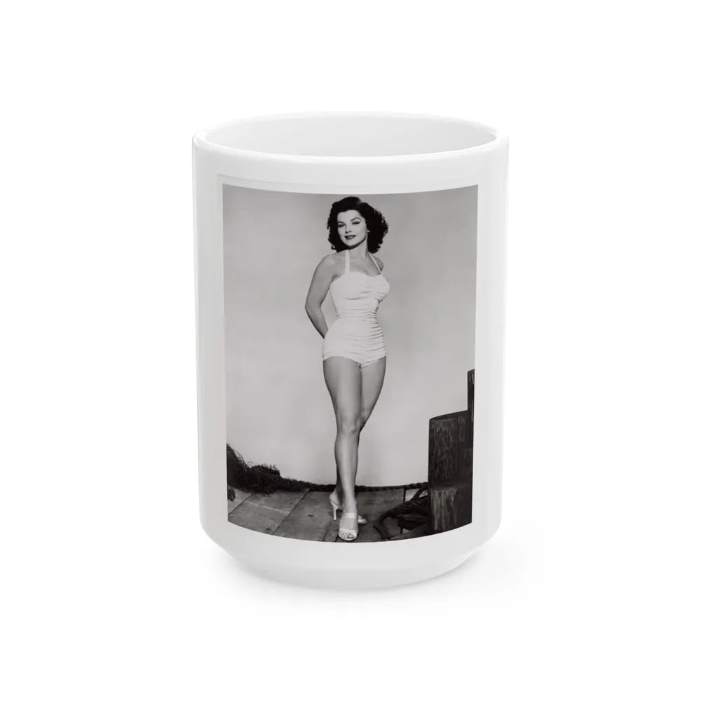 Debra Paget #263 - 8x10 Full Body 1-Piece White Swimsuit Cheesecake Photo Re-Strike from Mid 50's 1 (Vintage Female Icon) White Coffee Mug-15oz-Go Mug Yourself