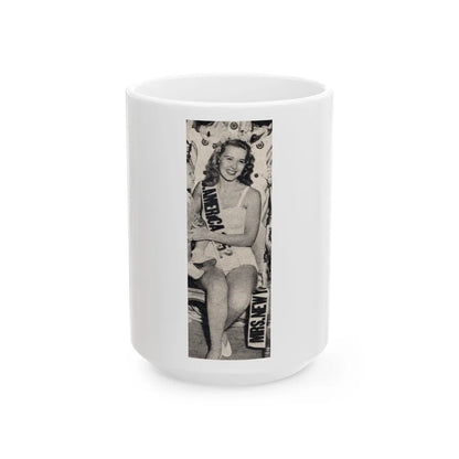 Penny Duncan #71 - [Pages 42] 1 small cropped B&W Miss America Title Pin-Up Photo from REAL FOR MEN Mag. Jan. '53 (Vintage Female Icon) White Coffee Mug-15oz-Go Mug Yourself