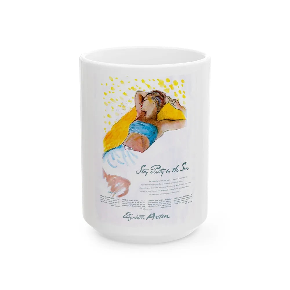 Elizabeth Arden advt, Stay Pretty in the Sun, 1947 - White Coffee Mug-15oz-Go Mug Yourself