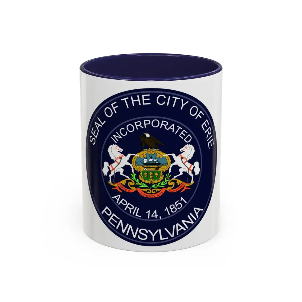 Seal of Erie Pennsylvania - Accent Coffee Mug-11oz-Navy-Go Mug Yourself