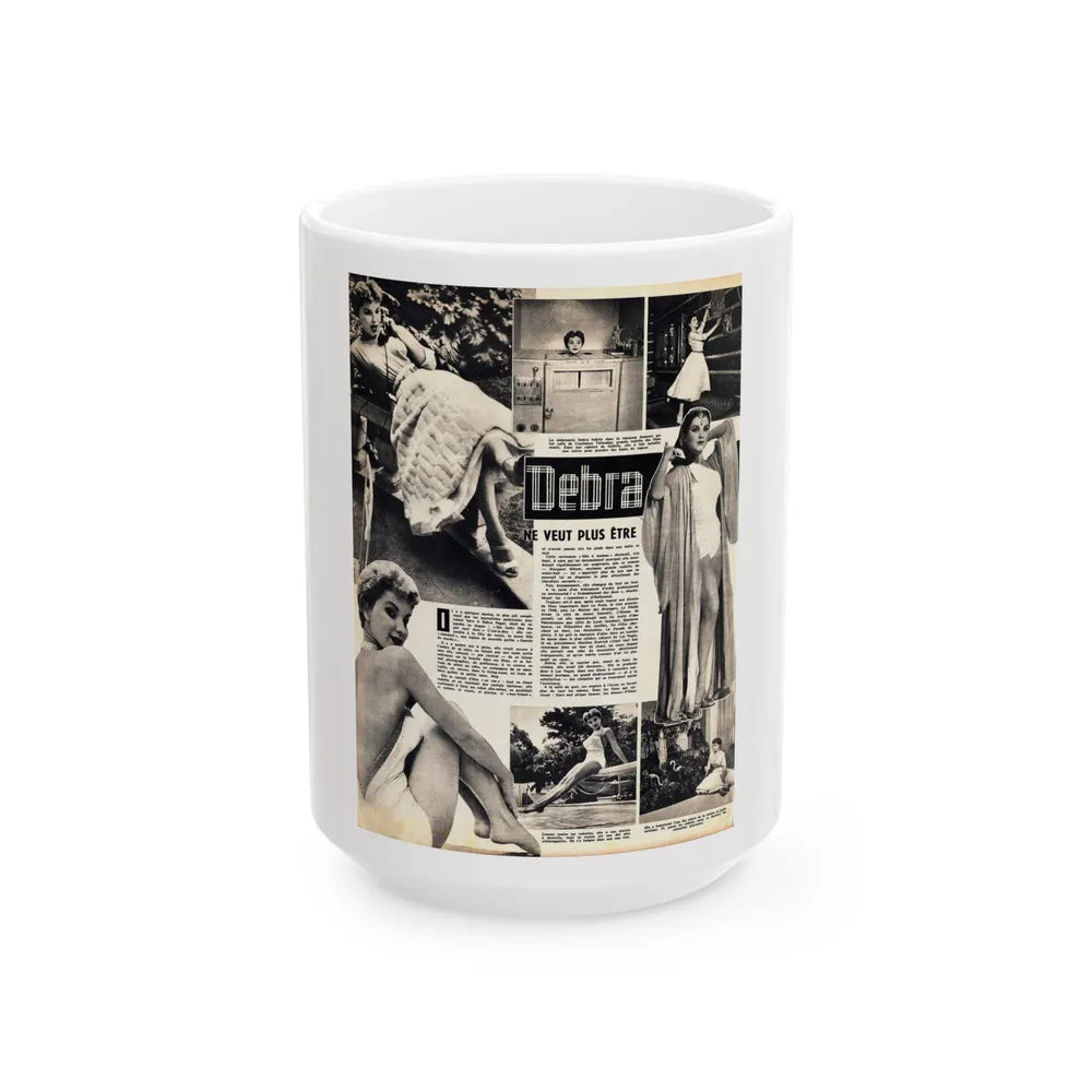 Debra Paget #482 - 7 B&W Photos on French Mag. Page (Vintage Female Icon) White Coffee Mug-15oz-Go Mug Yourself