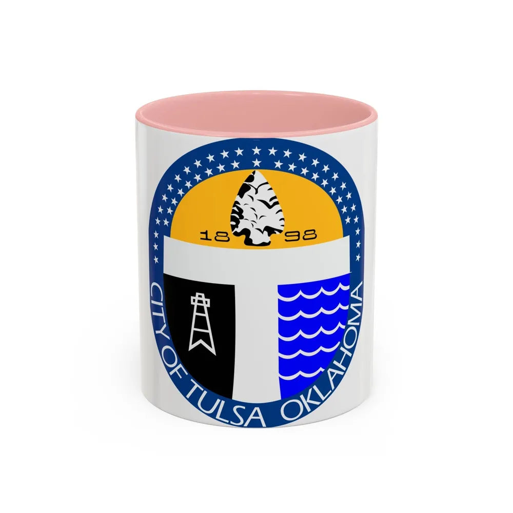 Seal of Tulsa Oklahoma - Accent Coffee Mug-11oz-Pink-Go Mug Yourself