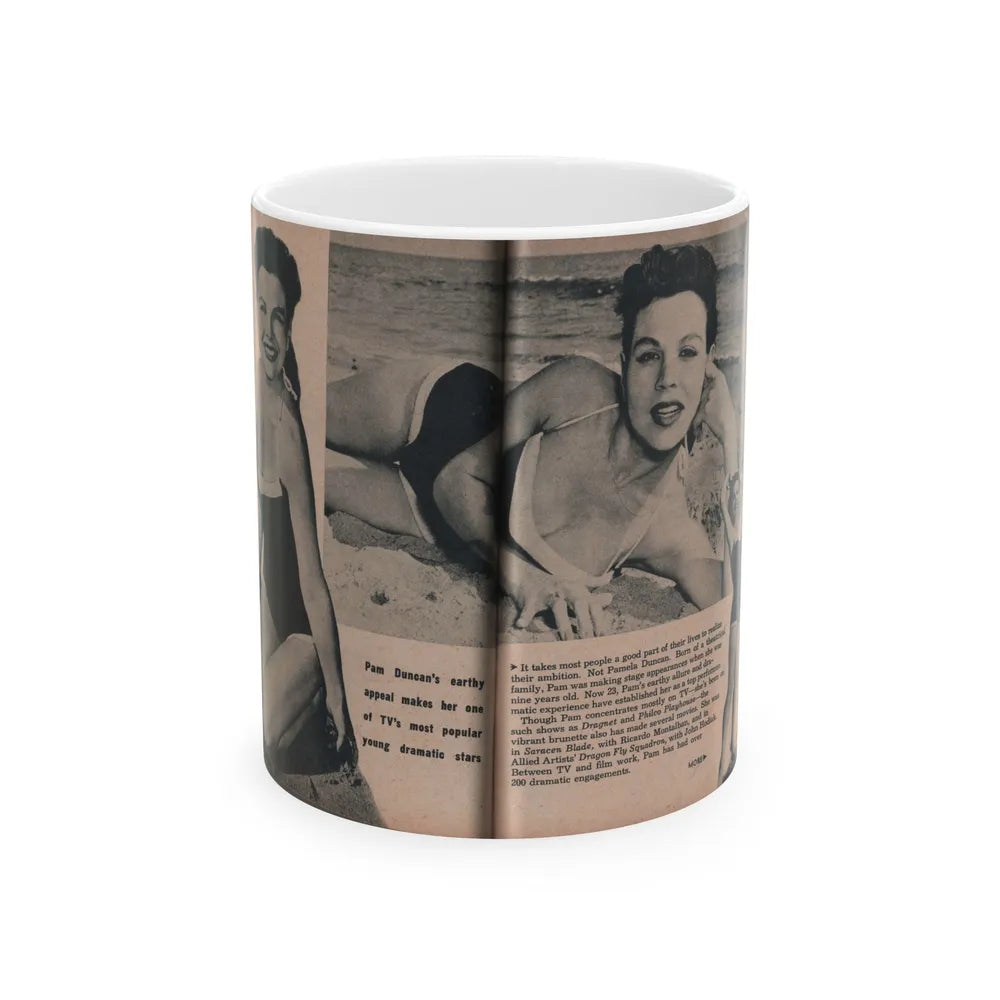 Pamela Duncan #25 - PHOTO Digest Mag. March '55 - 3 B&W Photos & Article (Vintage Female Icon) White Coffee Mug-11oz-Go Mug Yourself