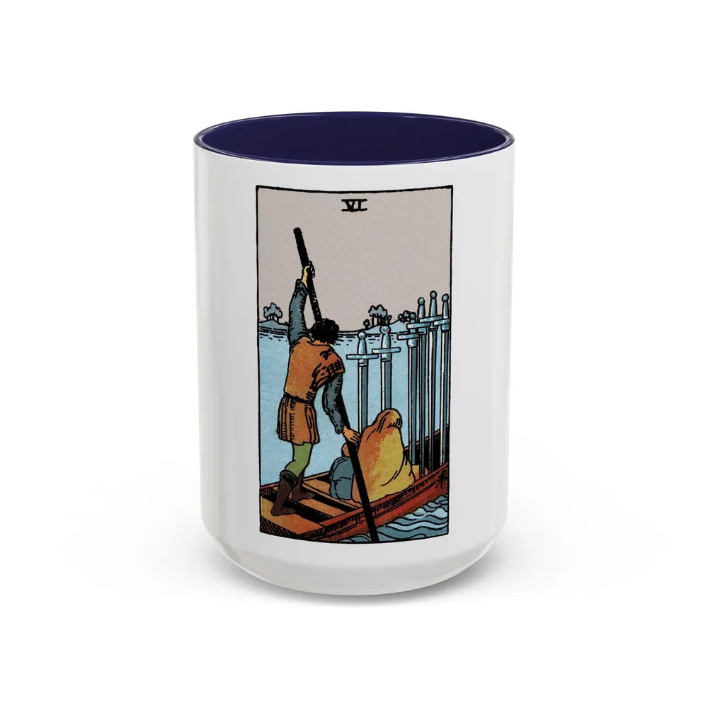 The 6 of Swords (Tarot Card) Accent Coffee Mug-15oz-Navy-Go Mug Yourself