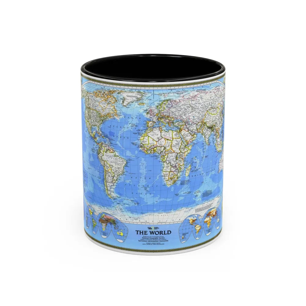 World Map (1988) (Map) Accent Coffee Mug-11oz-Black-Go Mug Yourself