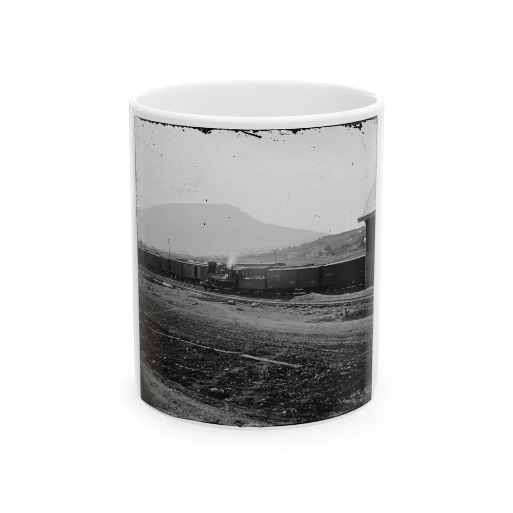 Chattanooga, Tenn. U.S. Military Train At Depot; Lookout Mountain In Background (U.S. Civil War) White Coffee Mug-11oz-Go Mug Yourself