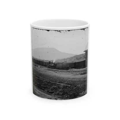 Chattanooga, Tenn. U.S. Military Train At Depot; Lookout Mountain In Background (U.S. Civil War) White Coffee Mug-11oz-Go Mug Yourself