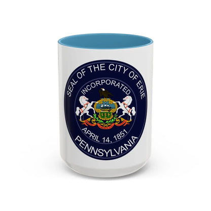 Seal of Erie Pennsylvania - Accent Coffee Mug-15oz-Light Blue-Go Mug Yourself