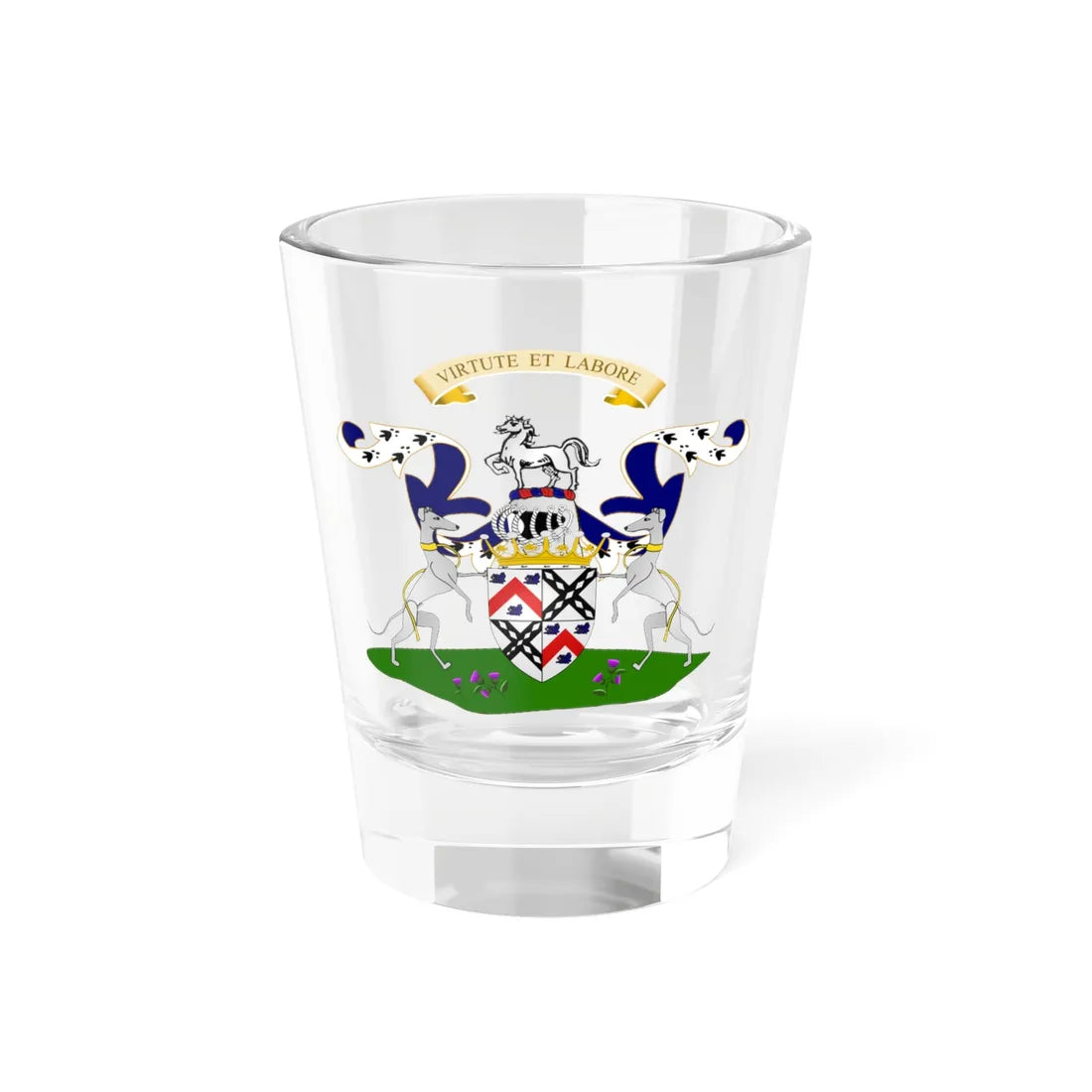 Earl of Dundonald Coat of Arms quartered with Blair (Scotland) (Coat of Arms) Shot Glass 1.5oz 1.5oz - Go Mug Yourself