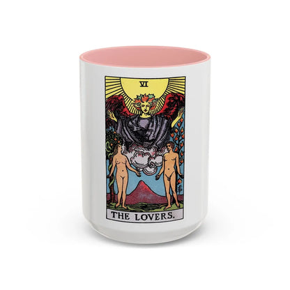 The Lovers (Tarot Card) Accent Coffee Mug-15oz-Pink-Go Mug Yourself