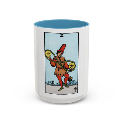 The 2 of Pentacles (Tarot Card) Accent Coffee Mug-15oz-Light Blue-Go Mug Yourself