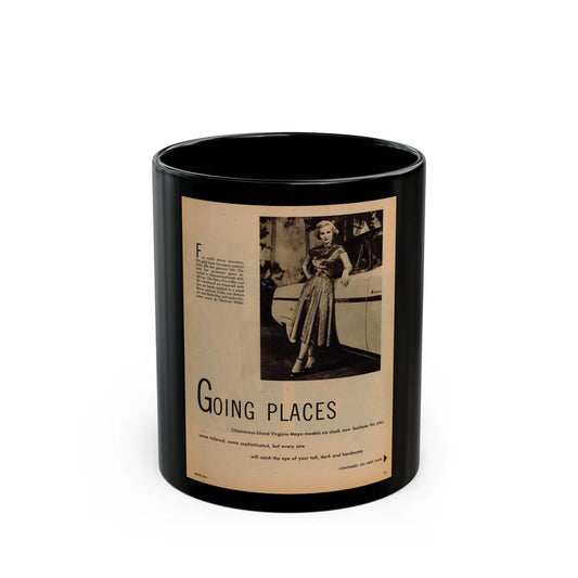 Virginia Mayo #230 - 1 Page 1 Medium Sized B&W Photo, Caption & Short Article Circa Late 40's or 50's (Vintage Female Icon) Black Coffee Mug-11oz-Go Mug Yourself