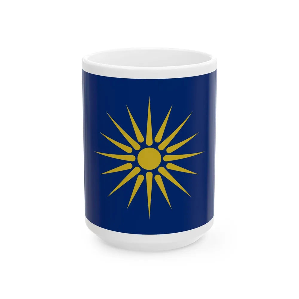 Flag of Greek Macedonia Greece - White Coffee Mug-15oz-Go Mug Yourself