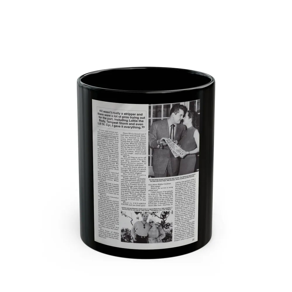 Jeanne Carmen #124 - Pages 10 of 14 with, 2 B&W Moie Stills & Article from Femme Fatales Mag. Oct. '95 (Vintage Female Icon) Black Coffee Mug-11oz-Go Mug Yourself