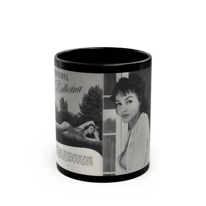 Julie Newmar #601 - Pages 14-15 Pages 1 & 2 of 6 with, Julie+2 B&W Photos & Article from SPICK Pocket Mag. April '58 (Vintage Female Icon) Black Coffee Mug-11oz-Go Mug Yourself