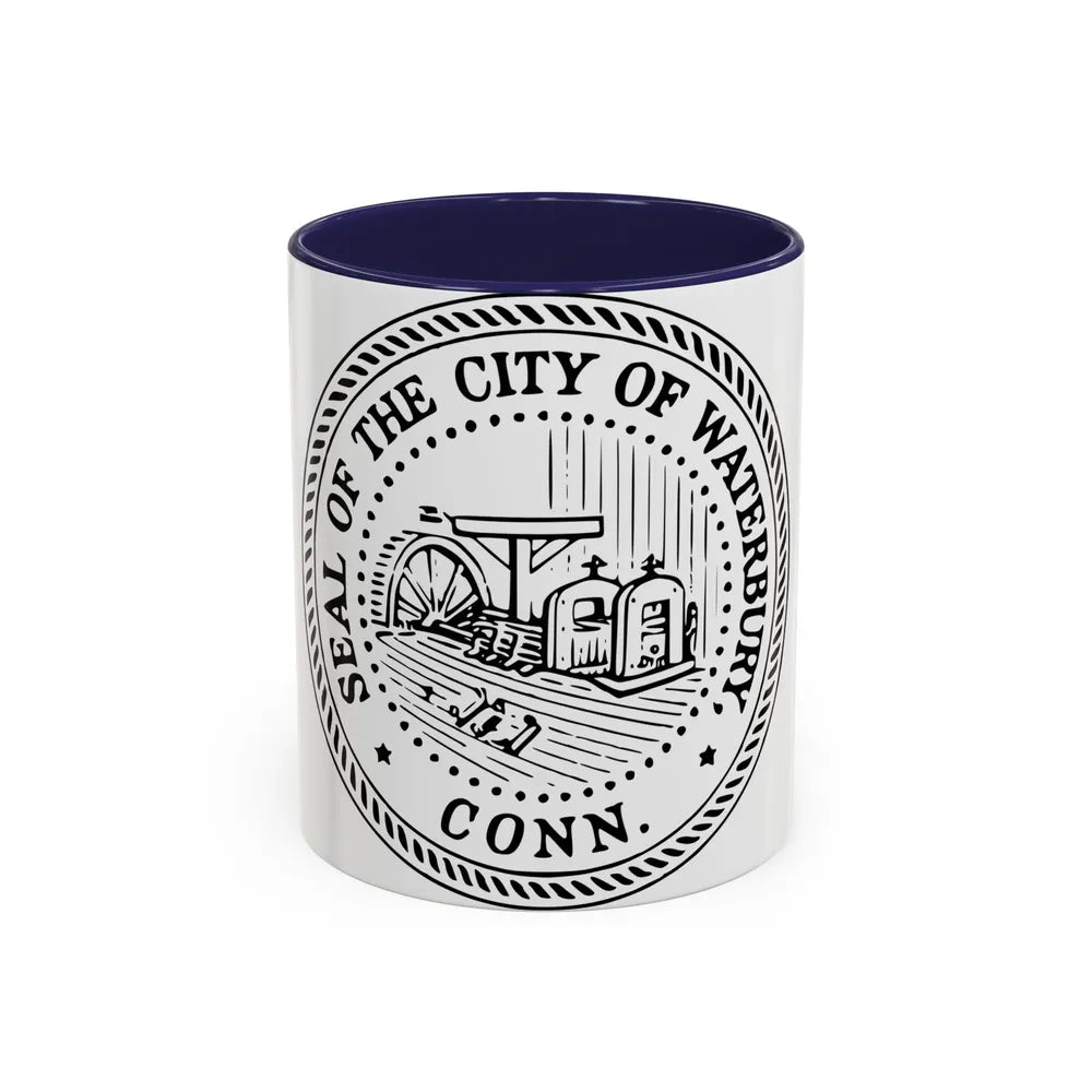 Seal of Waterbury Connecticut - Accent Coffee Mug-11oz-Navy-Go Mug Yourself