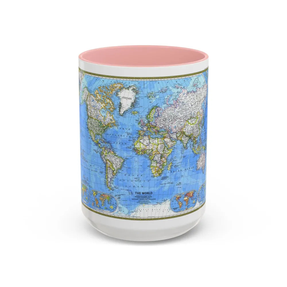 World Map (1981) (Map) Accent Coffee Mug-15oz-Pink-Go Mug Yourself