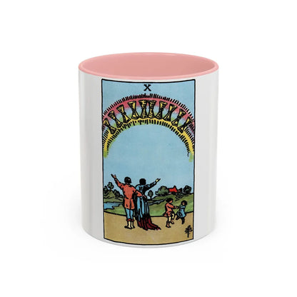 The 10 of Cups (Tarot Card) Accent Coffee Mug-11oz-Pink-Go Mug Yourself