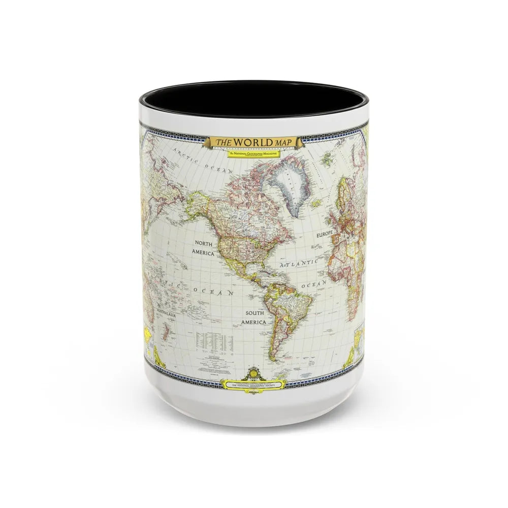 World Map (1951) (Map) Accent Coffee Mug-15oz-Black-Go Mug Yourself